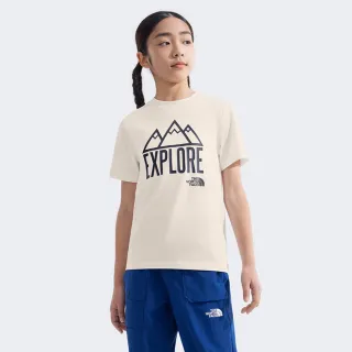 【The North Face】北面兒童米白色吸濕排汗大尺寸印花短袖T恤｜8AN8QLI(排汗衫)