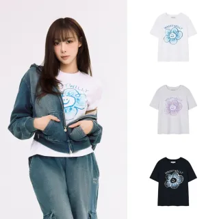 【Wacky WiLLY】官方旗艦館 女款Big LILY大圖短袖T恤(WMS短袖上衣 GISELLE同款 深海軍藍/淺灰/白色)