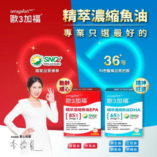 【EXCELSIOR 科懋生技】歐3加福 精萃濃縮魚油DHA 30顆/盒  2入組(孕哺營養首選 Omega3 DHA EPA) 保健禮盒