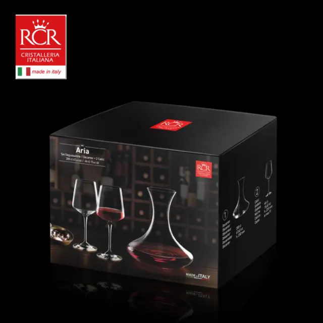 【RCR】義大利進口 Aria系列 無鉛水晶玻璃 醒酒壺｜紅酒杯｜高腳杯 頂級品酒禮盒(一壺二杯) 入厝 送禮推薦