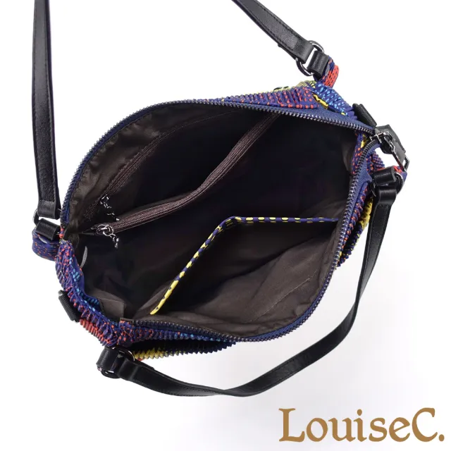 【LouiseC.】雙11 Tree House 日系三宅風 繽紛幾何 壓褶防水布 小牛皮 肩背斜背腋下包 CC7018-D