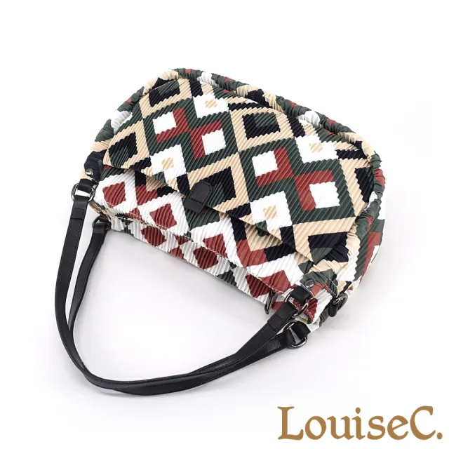 【LouiseC.】雙11 Tree House 日系三宅風 多彩幾何 壓褶防水布 小牛皮 肩背斜背腋下包 CC7018-E
