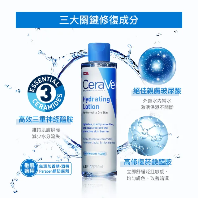 【CeraVe 適樂膚】臉部保濕雙入組★全效水光B5玻尿酸修護精華 30ml+全效極潤修護精華水_B(保濕鎖水)