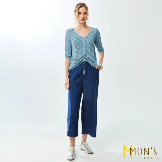 【MON’S】V領緹花簍空造形針上衣(直)