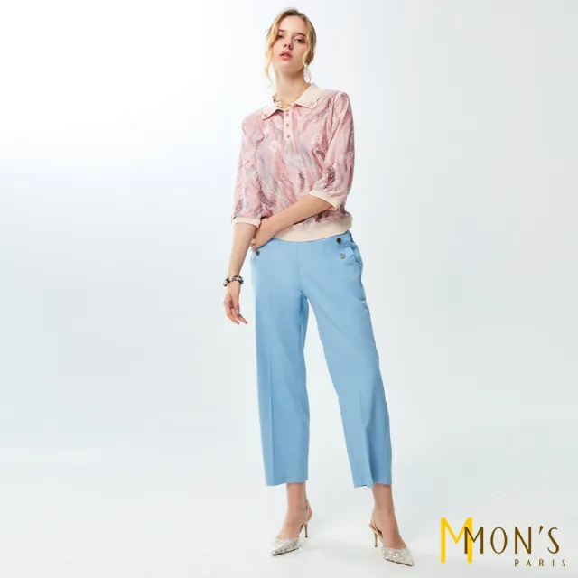 【MON’S】都會排釦舒適棉九分褲(直)