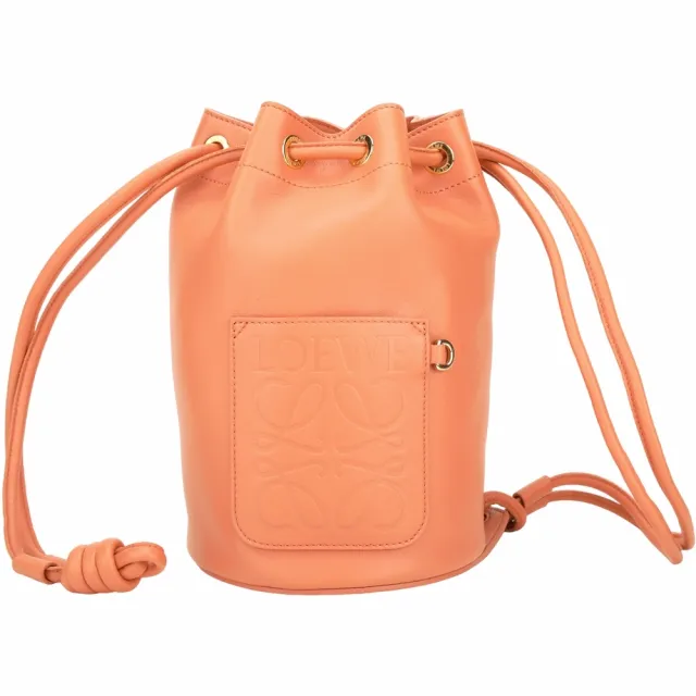 【LOEWE 羅威】Sailor 牛皮壓花束口單肩背水桶包-粉橘色