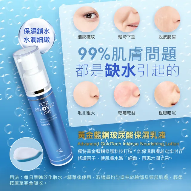 【For Beloved One 寵愛之名】黃金藍銅保濕組(化妝水200ml+精華30ml+乳液50ml)