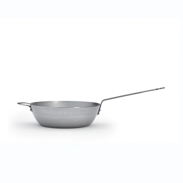 【de Buyer 畢耶】原礦蜂蠟鐵鍋 傳統單柄單耳深煎炒鍋32cm-適用IH爐(附握耳)