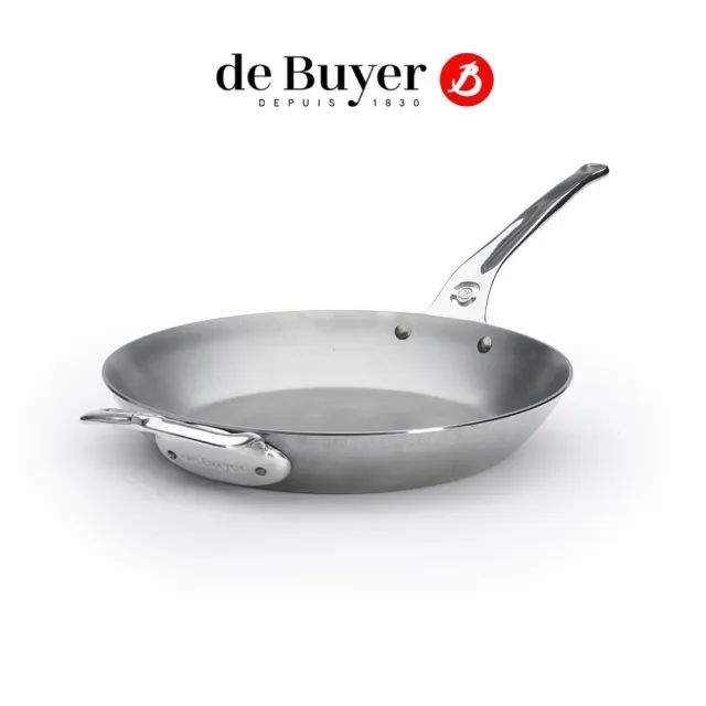 【de Buyer 畢耶】原礦蜂蠟鐵鍋 職人防滑握柄平底鍋32cm-適用IH爐(附握耳)