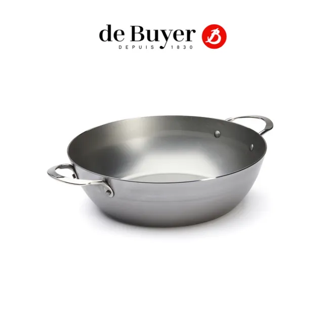 【de Buyer 畢耶】原礦蜂蠟鐵鍋 雙握耳深煎炒鍋32cm-適用IH爐(適用烤箱)