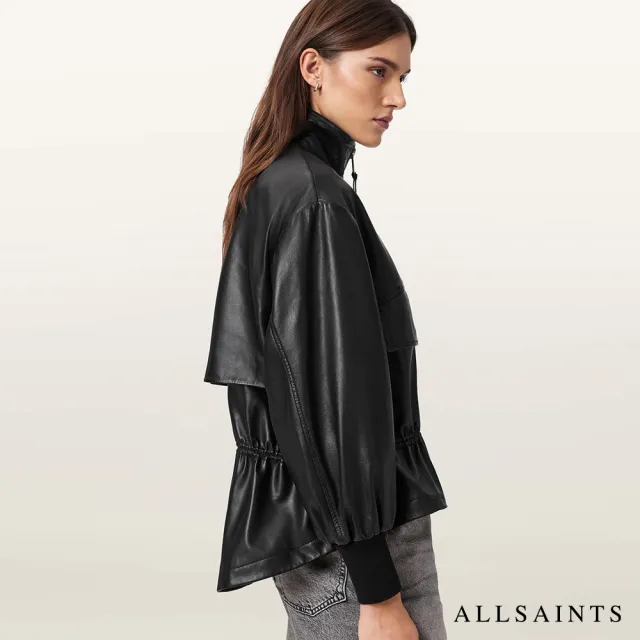 【ALLSAINTS】FLOR 寬鬆羊皮皮衣外套-黑 W076LE(舒適版型)