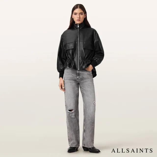 【ALLSAINTS】FLOR 寬鬆羊皮皮衣外套-黑 W076LE(舒適版型)