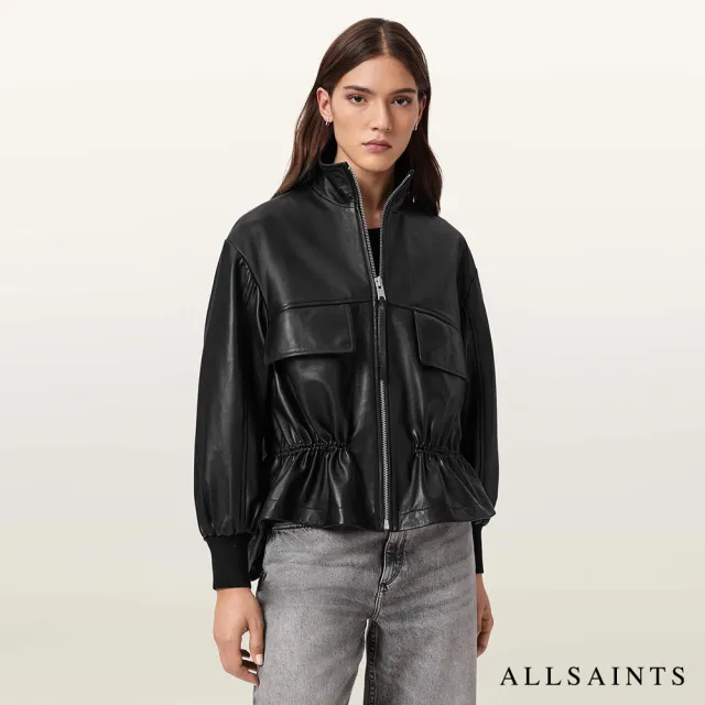 【ALLSAINTS】FLOR 寬鬆羊皮皮衣外套-黑 W076LE(舒適版型)