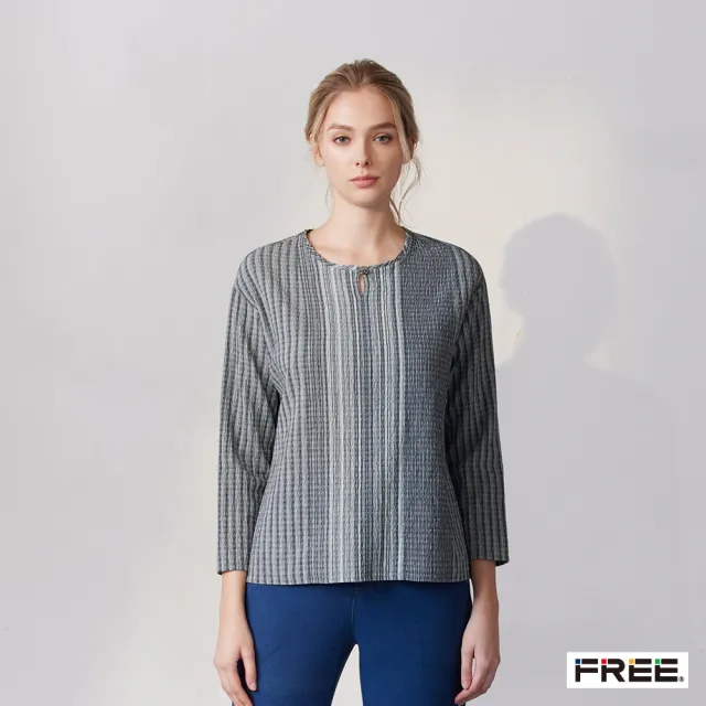【FREE】INDIGO圓領條紋拼接上衣