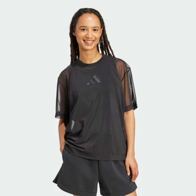 【adidas 愛迪達】W All Szn Sh T 女 T恤 運動上衣 休閒短袖 黑 亞版 外罩 單穿(JM3737)