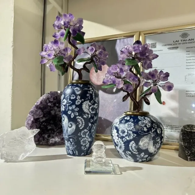 【FRAVO 法寶】馬年偏財喜神☆紫骨幹水晶花|綠琉璃 青花瓷花紋款 空間藝術擺件 風水擺件Q24CL18-200 201