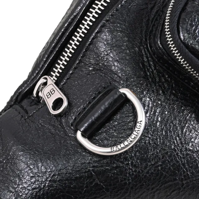 【Balenciaga 巴黎世家】Superbusy 簡約皺褶羊皮多口袋三用肩斜胸口包腰包(黑)