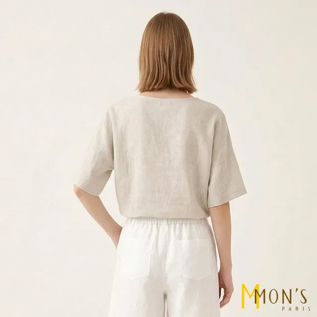 【MON’S】棉麻拼接上衣(直)
