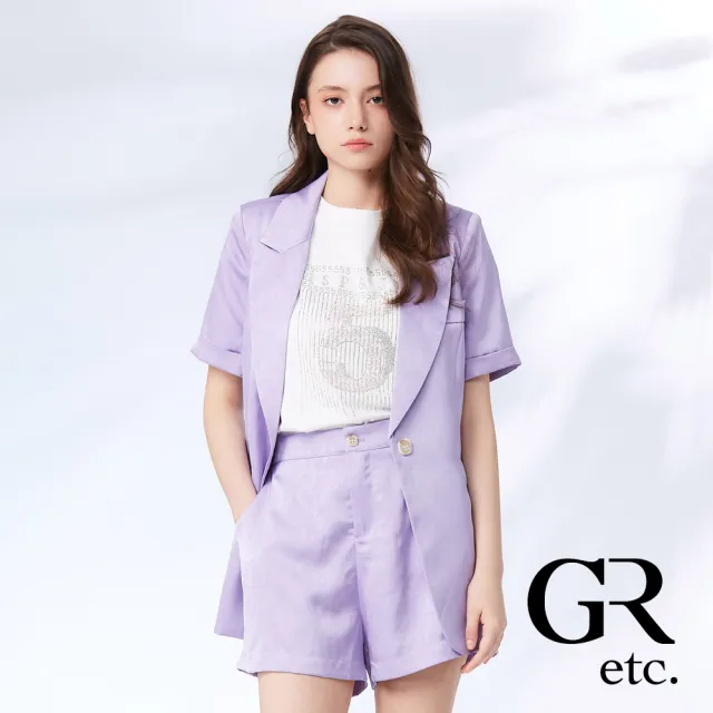 【GLORY21】網路獨賣款-etc.質感緹花西裝外套+短褲兩件式套裝-紫色