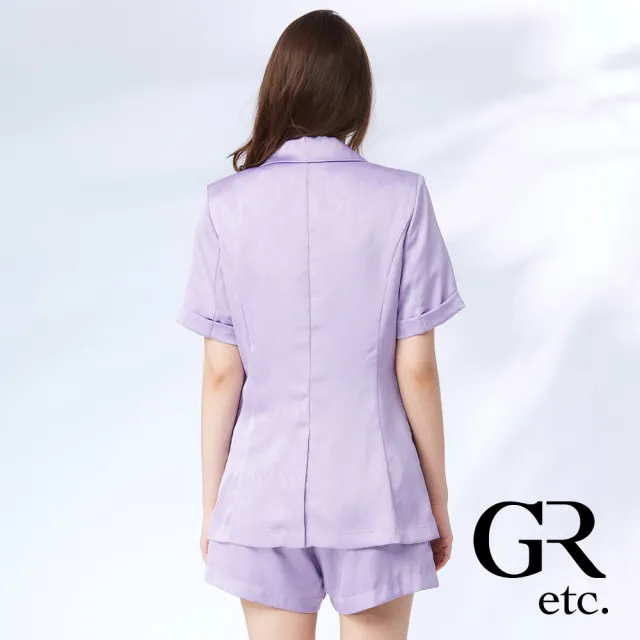 【GLORY21】網路獨賣款-etc.質感緹花西裝外套+短褲兩件式套裝-紫色