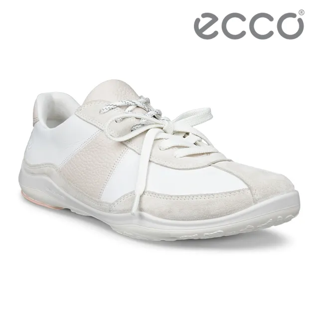 【ecco】BIOM LITE TR 健步戶外麂皮拼接低筒皮革運動鞋 女鞋(冰白色/白色/石灰色 84011361704)