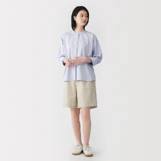 【MUJI 無印良品】女大麻混斜紋織五分褲(灰白/淺米/暗藍)