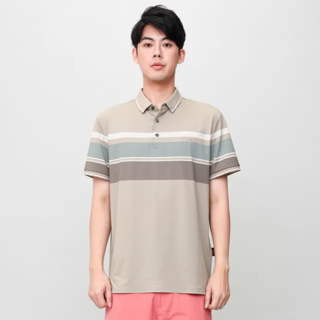 【oillio 歐洲貴族】男裝 短袖休閒POLO衫 條紋POLO 彈力透氣 防皺(卡其色 法國品牌)