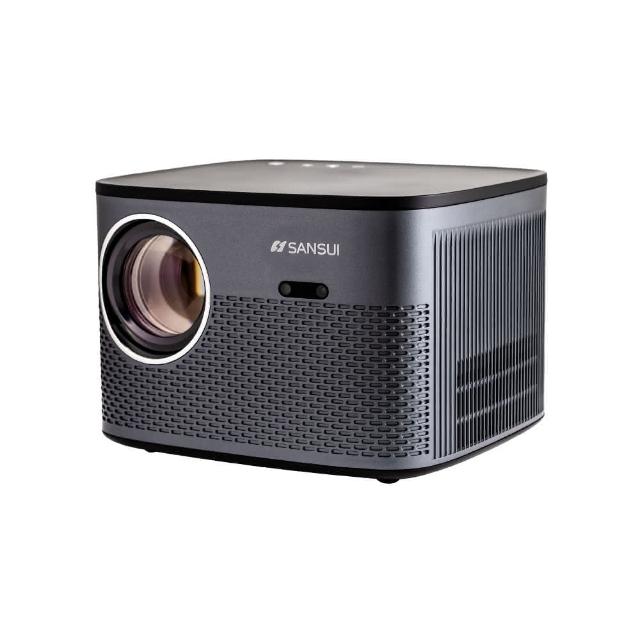 SANSUI 山水 SPJ-MO LED 投影機，採用 Full HD 1080P (1920x1080) 高解析度，提供清晰影像體驗。支援 HDMI 2.0、USB 2.0 家用連線，內建 Airplay、Disney+、Netflix、YouTube 等串流功能，手機平板無線鏡射、WiFi 傳輸、自動梯形校正及側投設計，適合居家娛樂。保固 1 年，配件包含遙控器、專用腳架、電源供應器、100 吋布幕、旅行收納包、HDMI 線、說明書及商品服務保證書。