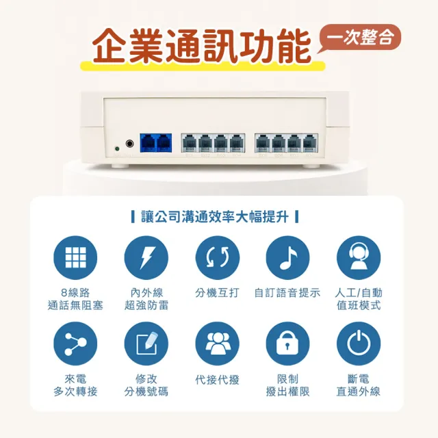 小型家用電話總機系統 2外線+8內線 室內分機電話 家用/商用辦公室 辦公室總機 櫃台客服 208-TEM208