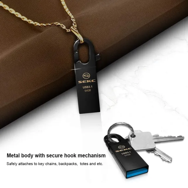 SEKC USB 3.1 Gen1 高速金屬隨身碟 - 鋅合金銀色掛鉤款 64GB