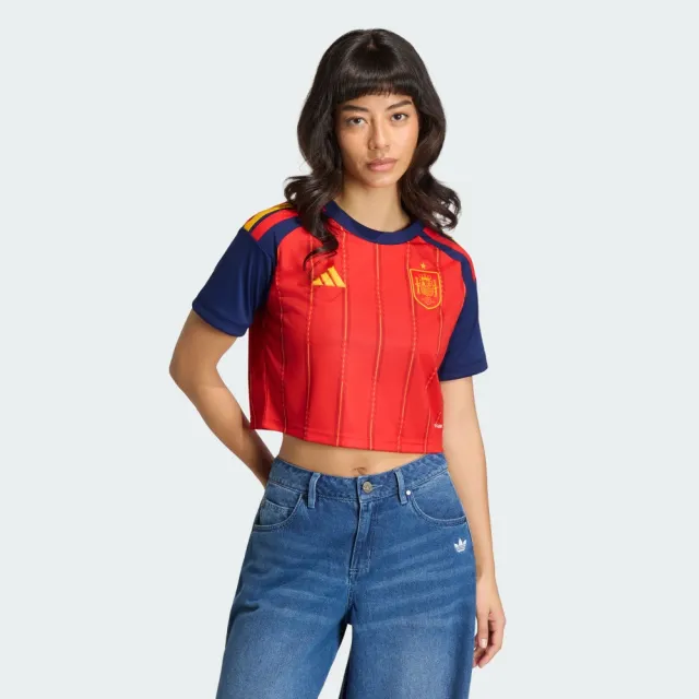 【adidas 愛迪達】世界盃 西班牙 運動 休閒 T恤 短袖 女上衣 RFEF H JSY CR W(KE8079)