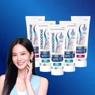 【SENSODYNE 舒酸定】進階護理 專研亮白抗敏牙膏100gX5(美白牙膏/去除牙漬/牙齒美白/抗敏感)