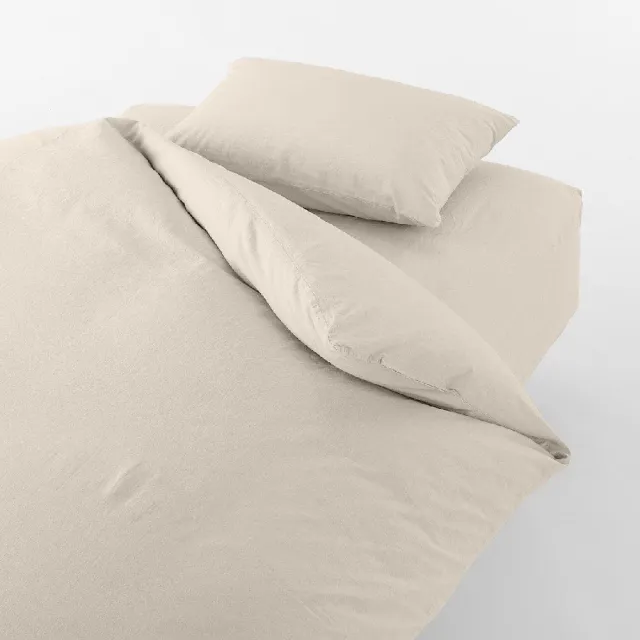 【MUJI 無印良品】柔舒水洗棉床包/D(灰色/柔白/深藍/淺米)