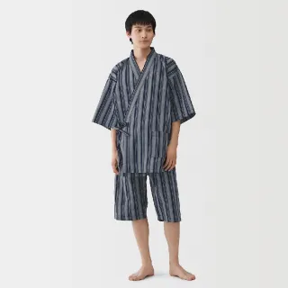 【MUJI 無印良品】男細褶紋織甚平(暗藍/灰直紋/深藍直紋)