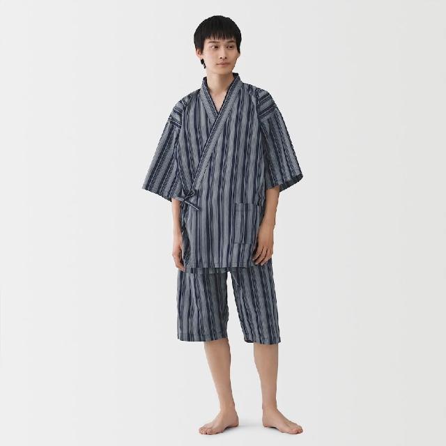 【MUJI 無印良品】男細褶紋織甚平(暗藍/灰直紋/深藍直紋)