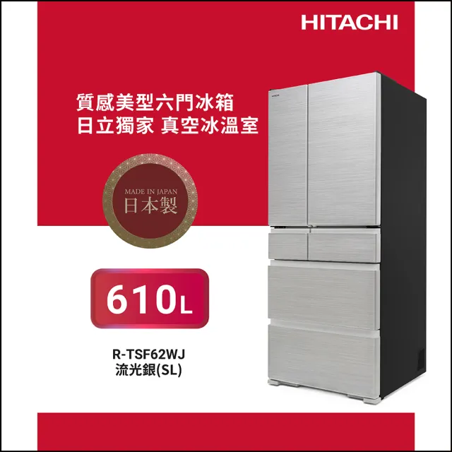 HITACHI 日立】610L一級能效日製六門變頻冰箱(RTSF62WJ-SL) - momo購物