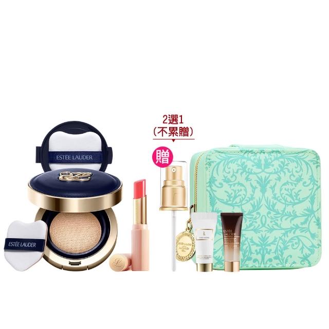 【Estee Lauder 雅詩蘭黛】粉磨皮氣墊水啵啵潤唇膏組(完美鎖妝氣墊粉餅+水啵啵琉璃潤唇膏/IU同款/底妝)