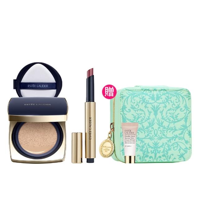 雅詩蘭黛粉持久氣墊蜜糖潤唇膏組，結合氣墊與潤唇膏雙重功效，輕盈服帖不沾鬍鬢，持久不脫妝，柔滑潤澤雙重呵護，適合日常妝容與特殊場合使用。