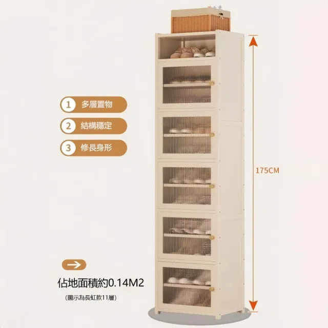 奶油風多層夾縫鞋櫃（43×33×68cm 4層 奶白色 長虹玻璃 可拆層板）