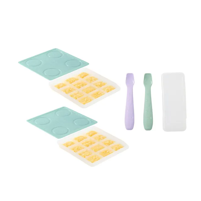 【2angels】矽膠副食品製冰盒15ml  2件+餵食湯匙 雙色可選(副食品分裝盒 冰磚塊盒 寶寶餐具)
