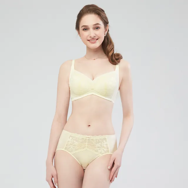 【Swear 思薇爾】冰雪女王系列B-F罩無鋼圈蕾絲包覆內衣(清透黃)_出清品