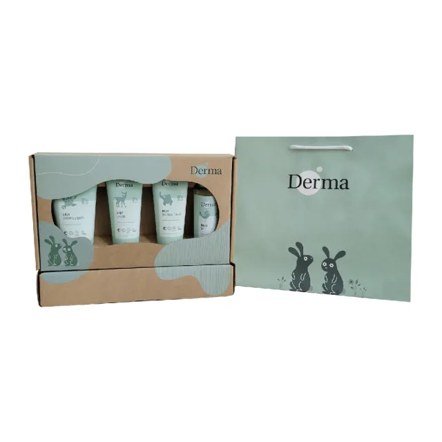 【Derma 丹麥德瑪】寵愛寶寶新生禮-沐浴露+護膚霜+萬用膏+浴油