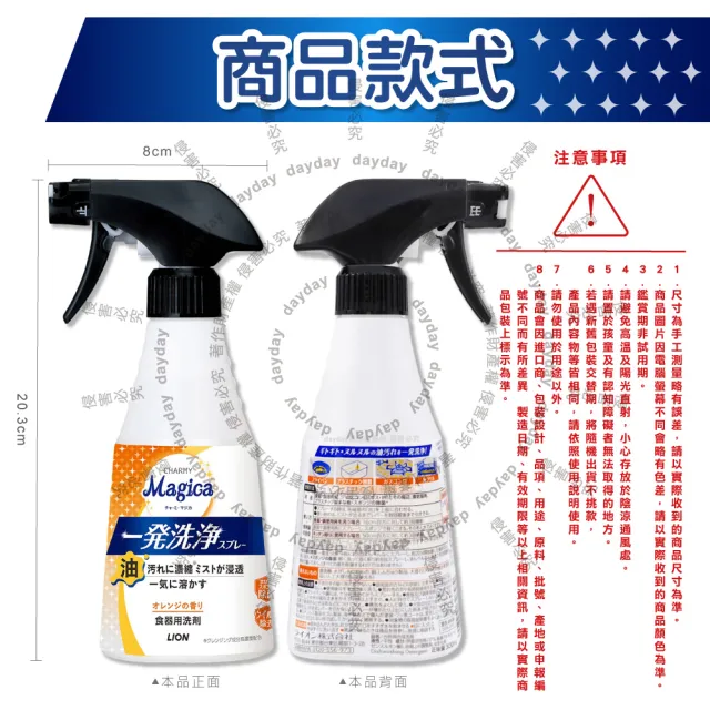 【LION 獅王】日本LION獅王-CHARMY Magica一發洗淨餐具廚房除油汙噴霧清潔劑300ml/橘香瓶(洗碗機家電耗材