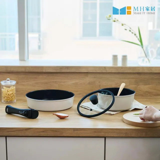 【MH家居KITCHEN】韓國可拆式不沾鍋4件組-曜黑限量版(平底鍋/湯鍋/可拆鍋具組)