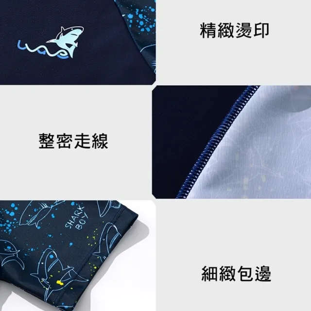 【橘魔法】大童 潑墨鯊魚前拉鍊短袖泳衣+泳褲 男童 兒童 童裝 潛水衣 學生泳衣 游泳課