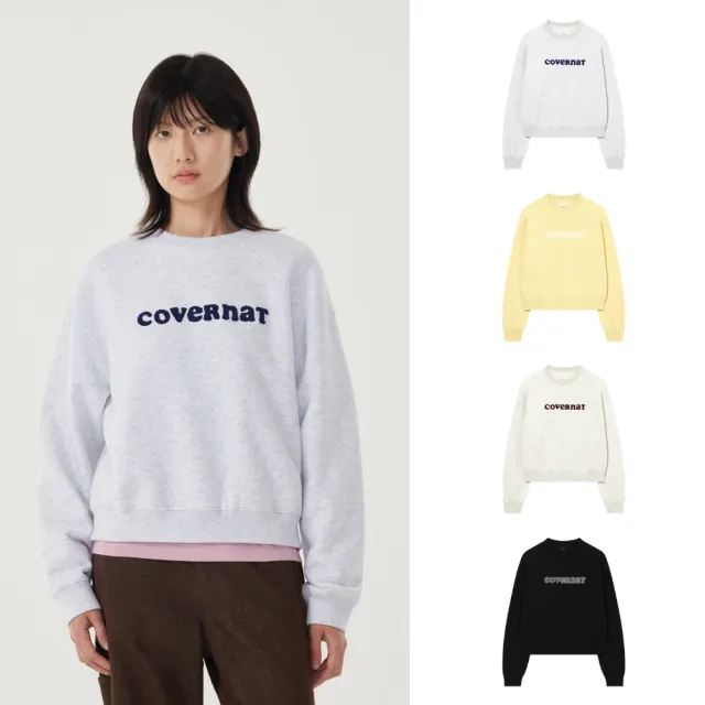 【COVERNAT】女款復古Logo大學T(WMS大學T 圓領上衣 奶油黃/燕麥/混灰/黑色)