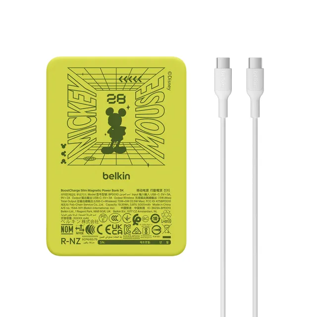 【BELKIN】BoostCharge 輕薄型磁吸式行動電源_迪士尼系列_夜光米奇_5000mAh(BPD010qcMT-DY)