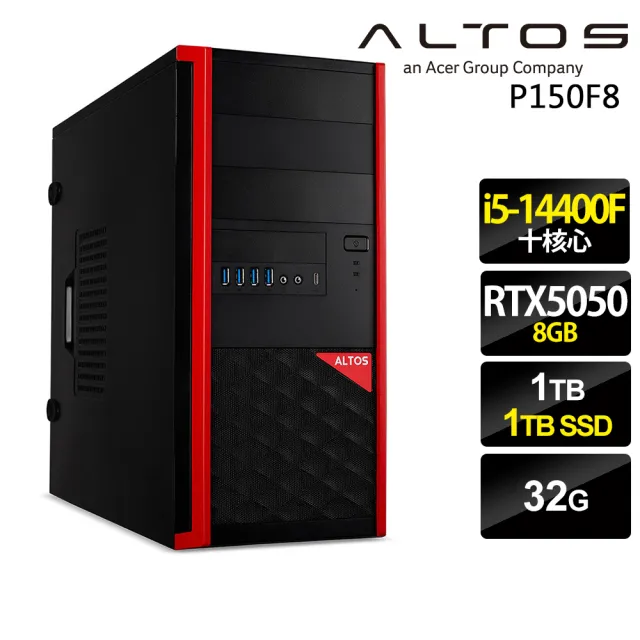 【Acer 宏碁】10核獨顯RTX商用工作站(Altos P150F8/i5-14400F/32G/1TB+1TB SSD/RTX5050-8G/W11P)