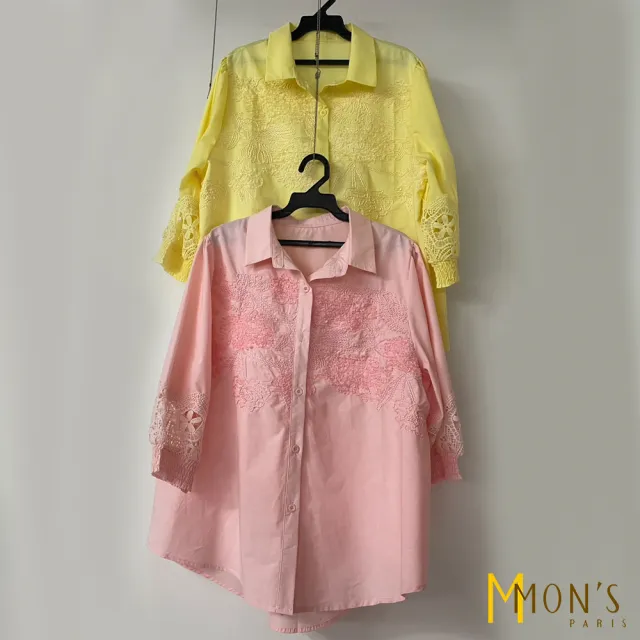 【MON’S】立體刺繡蕾絲上衣(直)