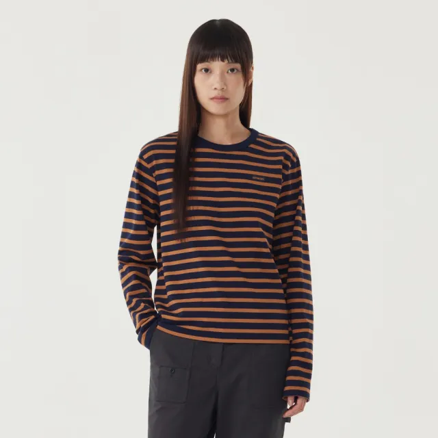 【COVERNAT】女款條紋長袖T恤(WMS長袖上衣 條紋上衣 奶油黃/深海軍藍色)